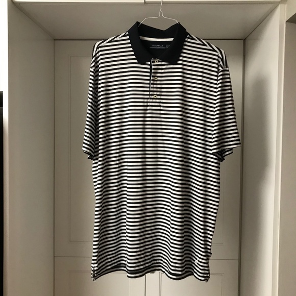 Nautica Men’s Golf Polo Short Sleeve Shirt XL Black and White Stripe - Picture 1 of 7